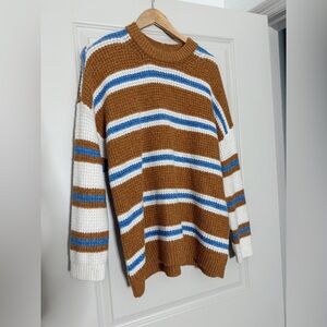 Oversized Tan and Blue Knit Sweater